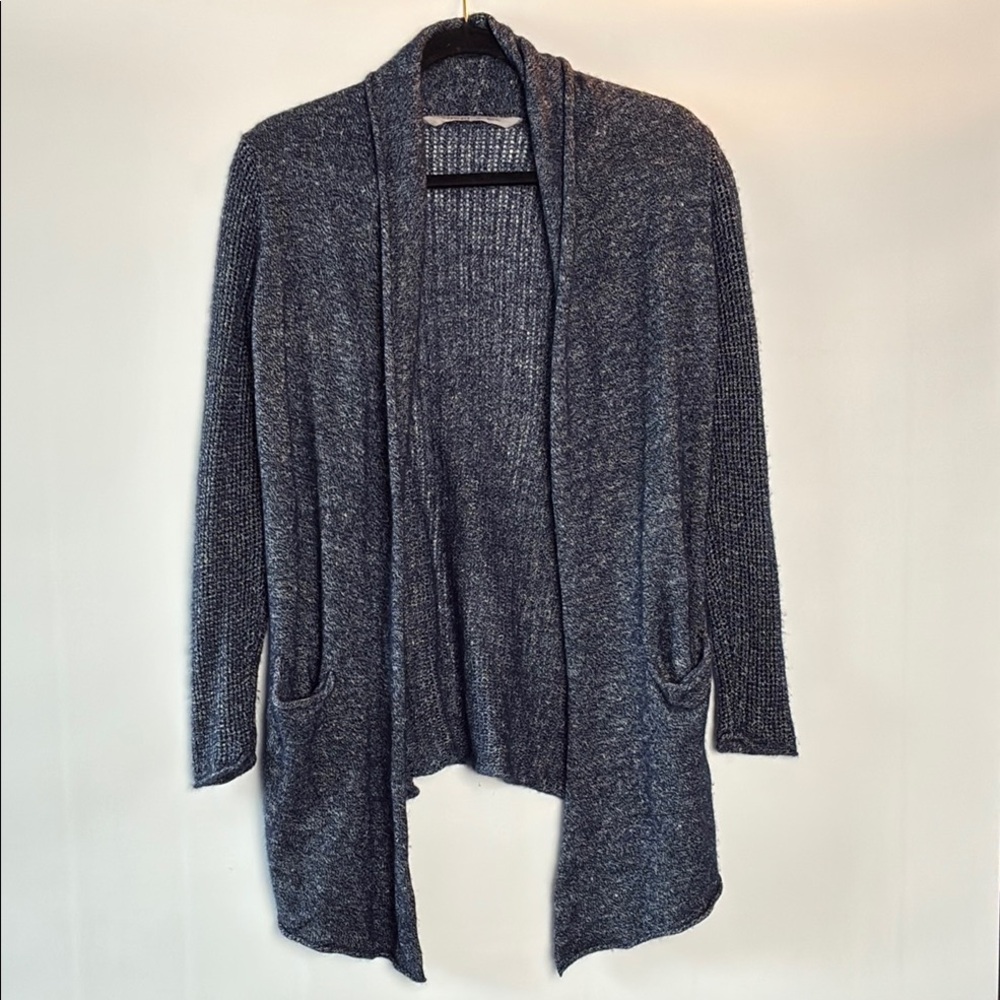 Athleta Cashmere/Linen Heather Blue Open Front Cardigan